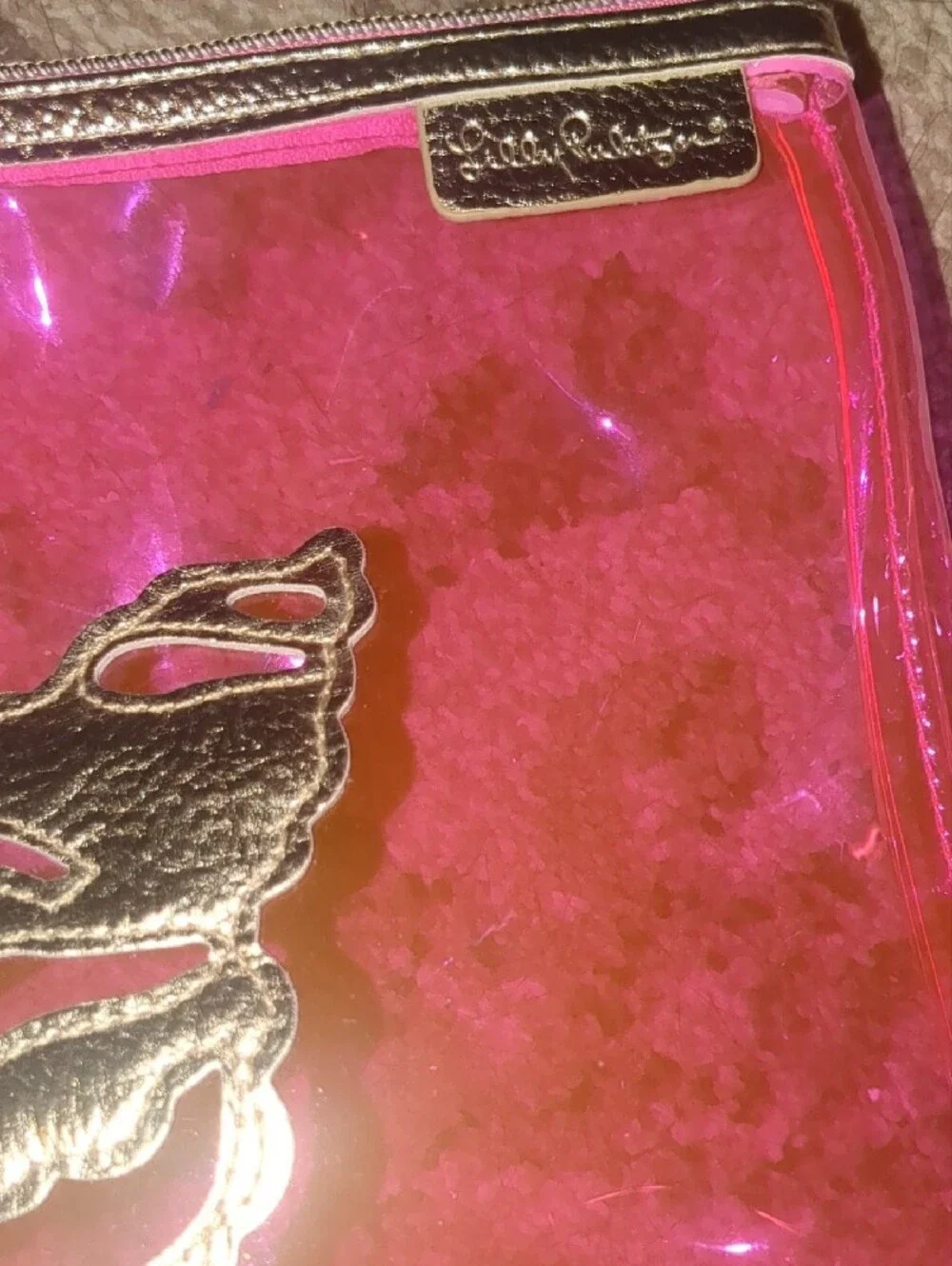 Lilly Pulitzer Hot Pink Iridescent Shell Cosmetic Pouch